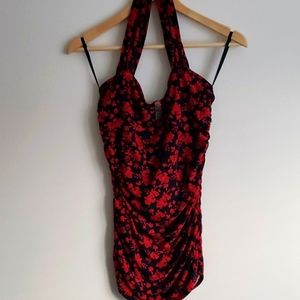 Red Flower Halter Top